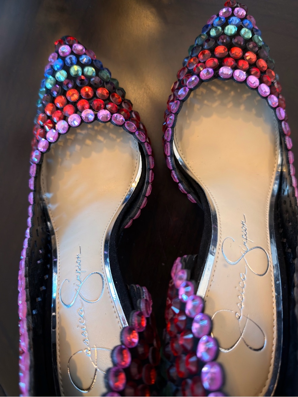 Jessica Simpson Multicolor Crystal Pointed Toe Heels - Pink & Rainbow - Picture 6 of 8